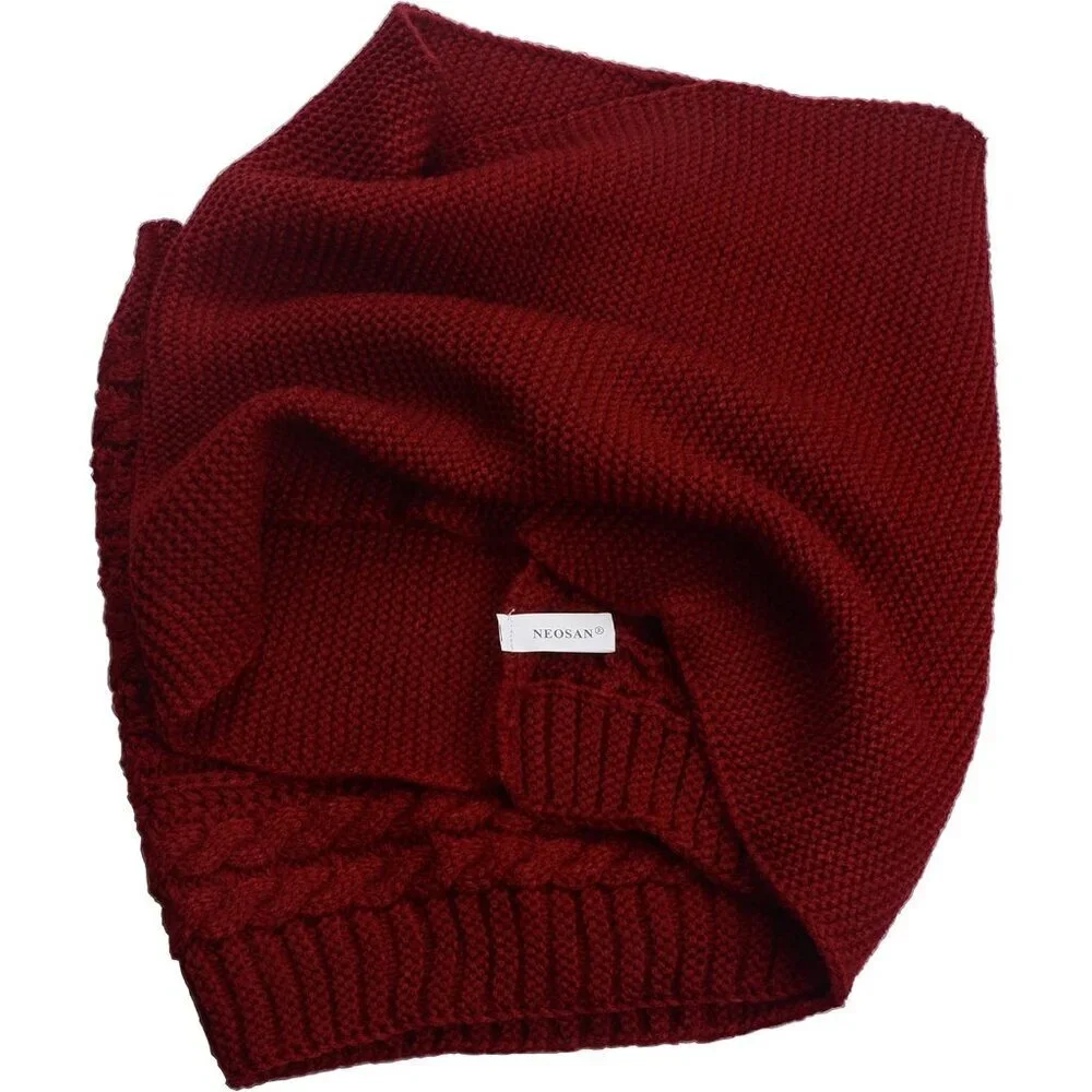 Women's Crochet Burgundy Thick Ribbed Knit Winter Infinity Circle Loop Scarf